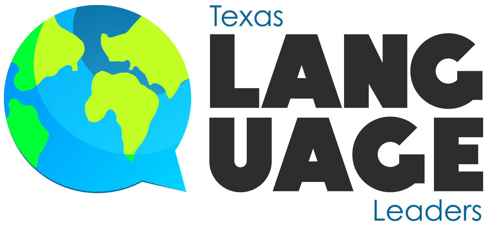 Texas Language Leaders logo with a globe speech bubble